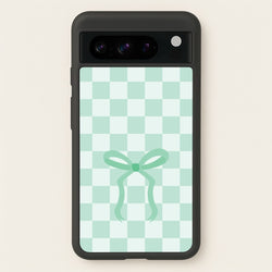 Checkered Coquette Bow Cyan  - Clean Girl Aesthetic Phone Case for Google Pixel 8 Pro