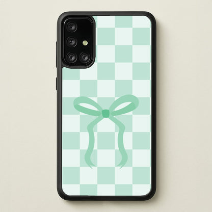 Checkered Coquette Bow Cyan  - Clean Girl Aesthetic Phone Case for Galaxy A71