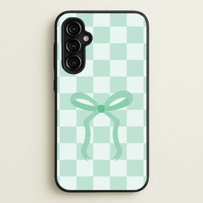 Checkered Coquette Bow Cyan  - Clean Girl Aesthetic Phone Case for Galaxy A54