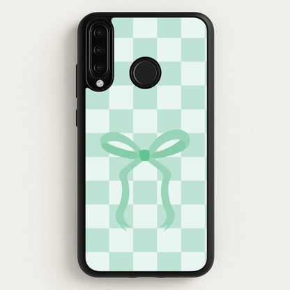 Checkered Coquette Bow Cyan  - Clean Girl Aesthetic Phone Case for Huawei P30 Lite