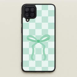 Checkered Coquette Bow Cyan  - Clean Girl Aesthetic Phone Case for Galaxy A12