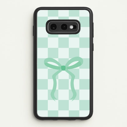 Checkered Coquette Bow Cyan  - Clean Girl Aesthetic Phone Case for Galaxy S10e