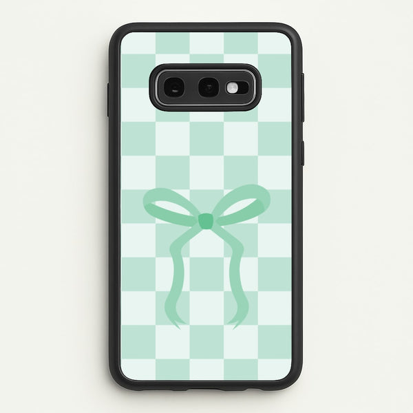 Checkered Coquette Bow Cyan  - Clean Girl Aesthetic Phone Case for Galaxy S10e