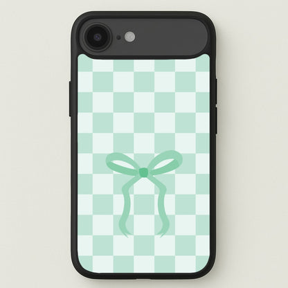 Checkered Coquette Bow Cyan Phone Case for iPhone 17 Air