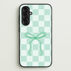 Checkered Coquette Bow Cyan  - Clean Girl Aesthetic Phone Case for Galaxy A16