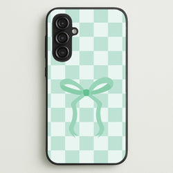 Checkered Coquette Bow Cyan  - Clean Girl Aesthetic Phone Case for Galaxy S23FE