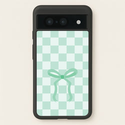 Checkered Coquette Bow Cyan  - Clean Girl Aesthetic Phone Case for Google Pixel 8
