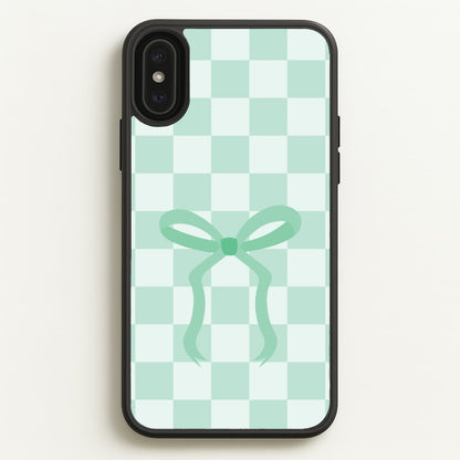 Checkered Coquette Bow Cyan  - Clean Girl Aesthetic Phone Case for iPhone XS Max