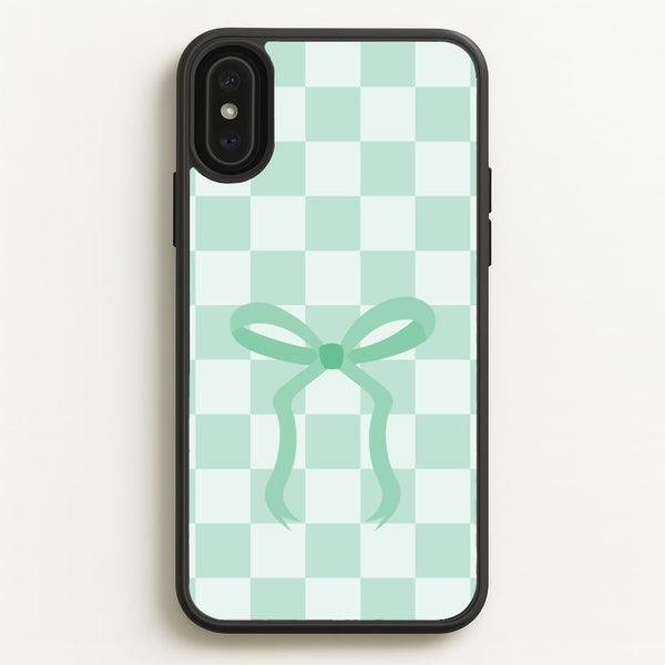 Checkered Coquette Bow Cyan  - Clean Girl Aesthetic Phone Case for iPhone XS Max