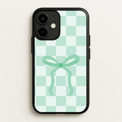 Checkered Coquette Bow Cyan  - Clean Girl Aesthetic Phone Case for iPhone 12 / 12 Pro