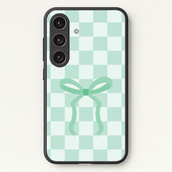 Checkered Coquette Bow Cyan  - Clean Girl Aesthetic Phone Case for Galaxy S24FE