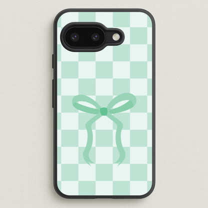 Checkered Coquette Bow Cyan  - Clean Girl Aesthetic Phone Case for Google Pixel 9a