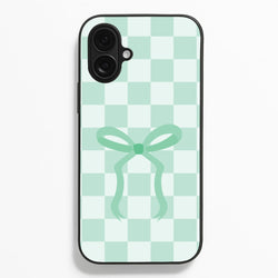Checkered Coquette Bow Cyan Phone Case