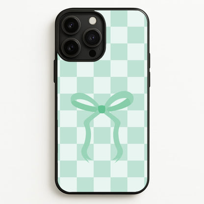 Checkered Coquette Bow Cyan  - Clean Girl Aesthetic Phone Case for iPhone 13 Pro Max
