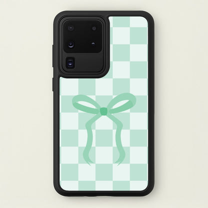 Checkered Coquette Bow Cyan  - Clean Girl Aesthetic Phone Case for Galaxy S20 Ultra