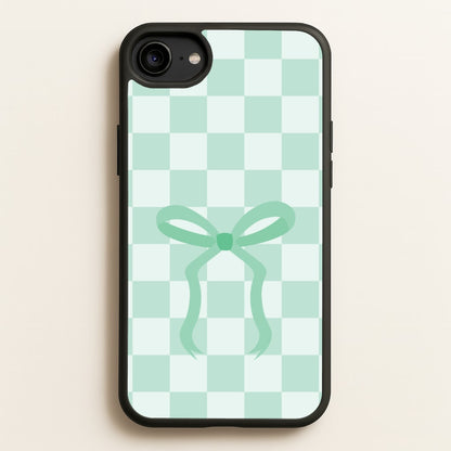Checkered Coquette Bow Cyan  - Clean Girl Aesthetic Phone Case for iPhone 6 / 7 / 8 / SE