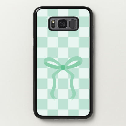 Checkered Coquette Bow Cyan  - Clean Girl Aesthetic Phone Case for Galaxy S8 Plus