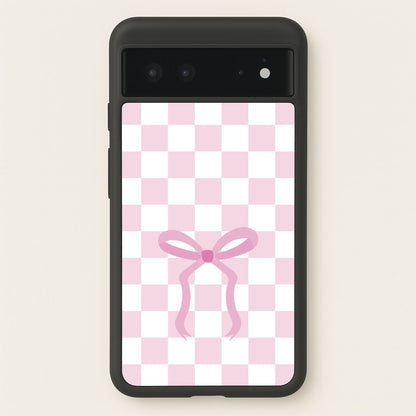 Checkered Coquette Bow Pink  - Clean Girl Aesthetic Phone Case for Google Pixel 6