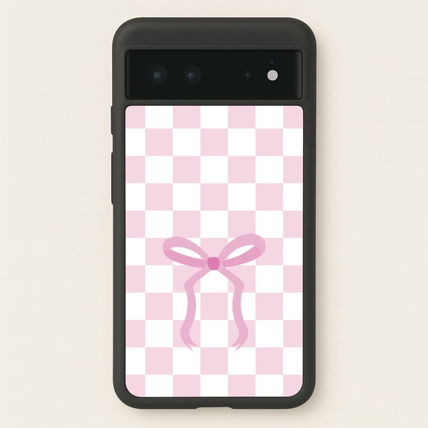 Checkered Coquette Bow Pink  - Clean Girl Aesthetic Phone Case for Google Pixel 6