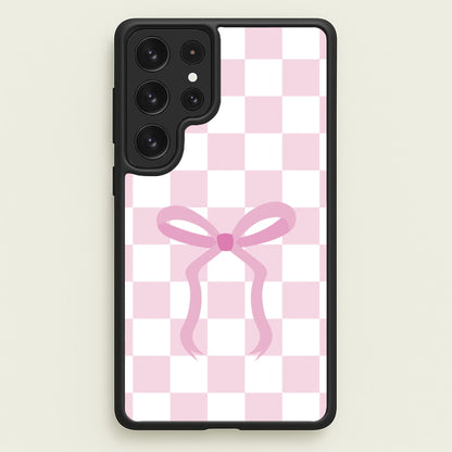 Checkered Coquette Bow Pink  - Clean Girl Aesthetic Phone Case for Galaxy S23 Ultra