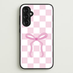 Checkered Coquette Bow Pink  - Clean Girl Aesthetic Phone Case for Galaxy A14