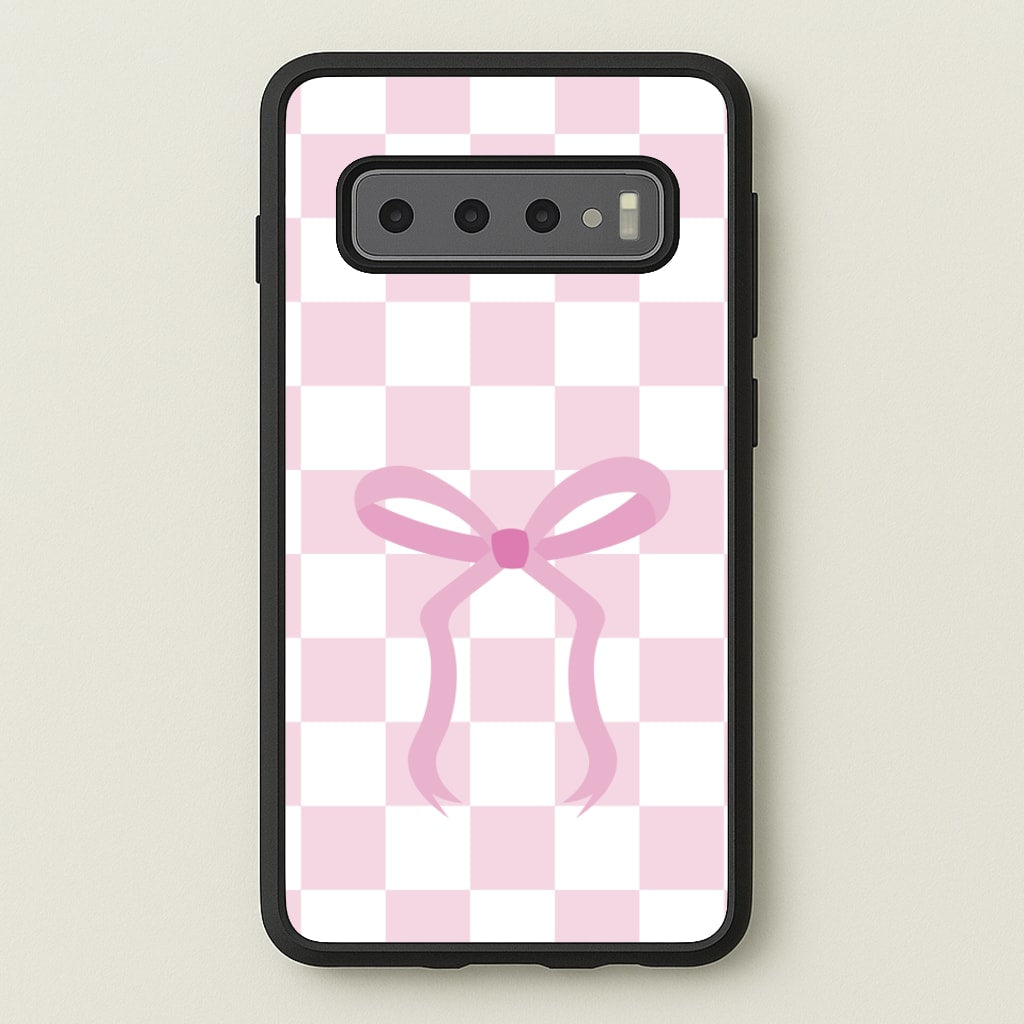 Checkered Coquette Bow Pink  - Clean Girl Aesthetic Phone Case for Galaxy S10