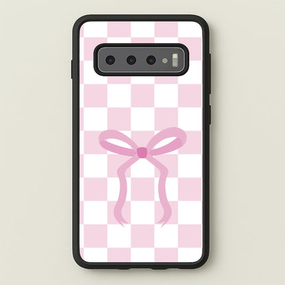 Checkered Coquette Bow Pink  - Clean Girl Aesthetic Phone Case for Galaxy S10