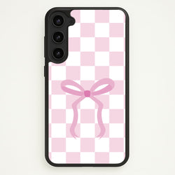 Checkered Coquette Bow Pink  - Clean Girl Aesthetic Phone Case for Galaxy S23 Plus