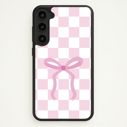 Checkered Coquette Bow Pink  - Clean Girl Aesthetic Phone Case for Galaxy S23 Plus