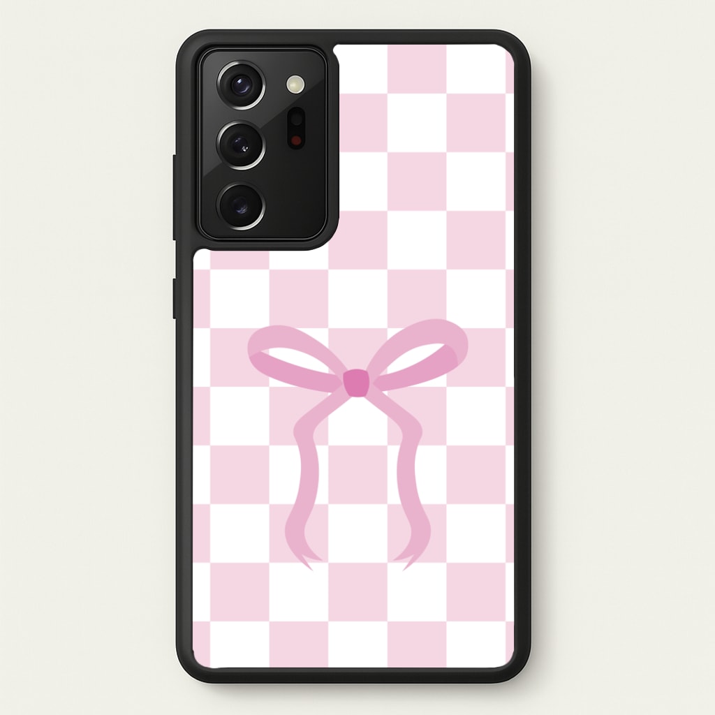 Checkered Coquette Bow Pink  - Clean Girl Aesthetic Phone Case for Galaxy Note 20 Ultra