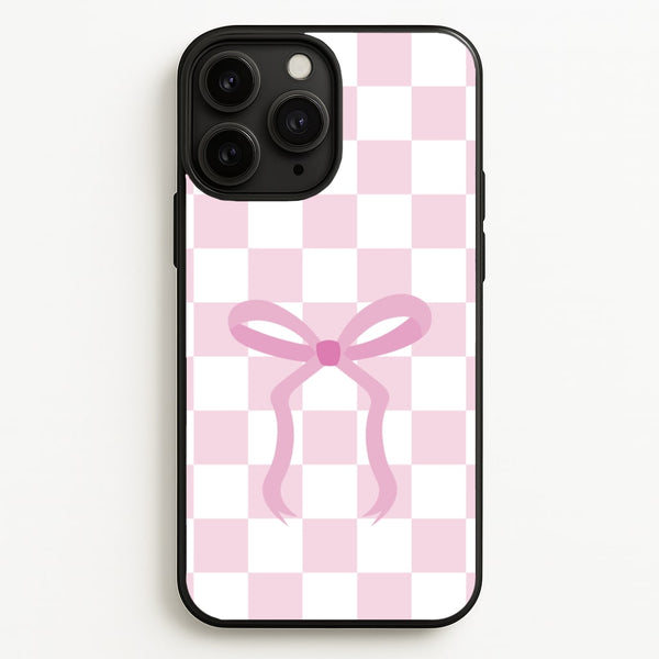 Checkered Coquette Bow Pink  - Clean Girl Aesthetic Phone Case for iPhone 11 Pro
