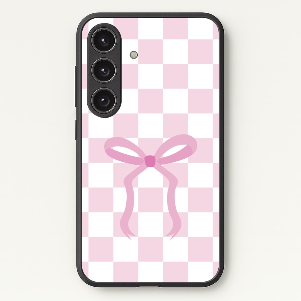 Checkered Coquette Bow Pink  - Clean Girl Aesthetic Phone Case for Galaxy S25 Plus