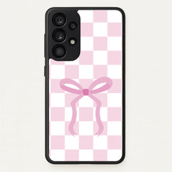 Checkered Coquette Bow Pink  - Clean Girl Aesthetic Phone Case for Galaxy A53