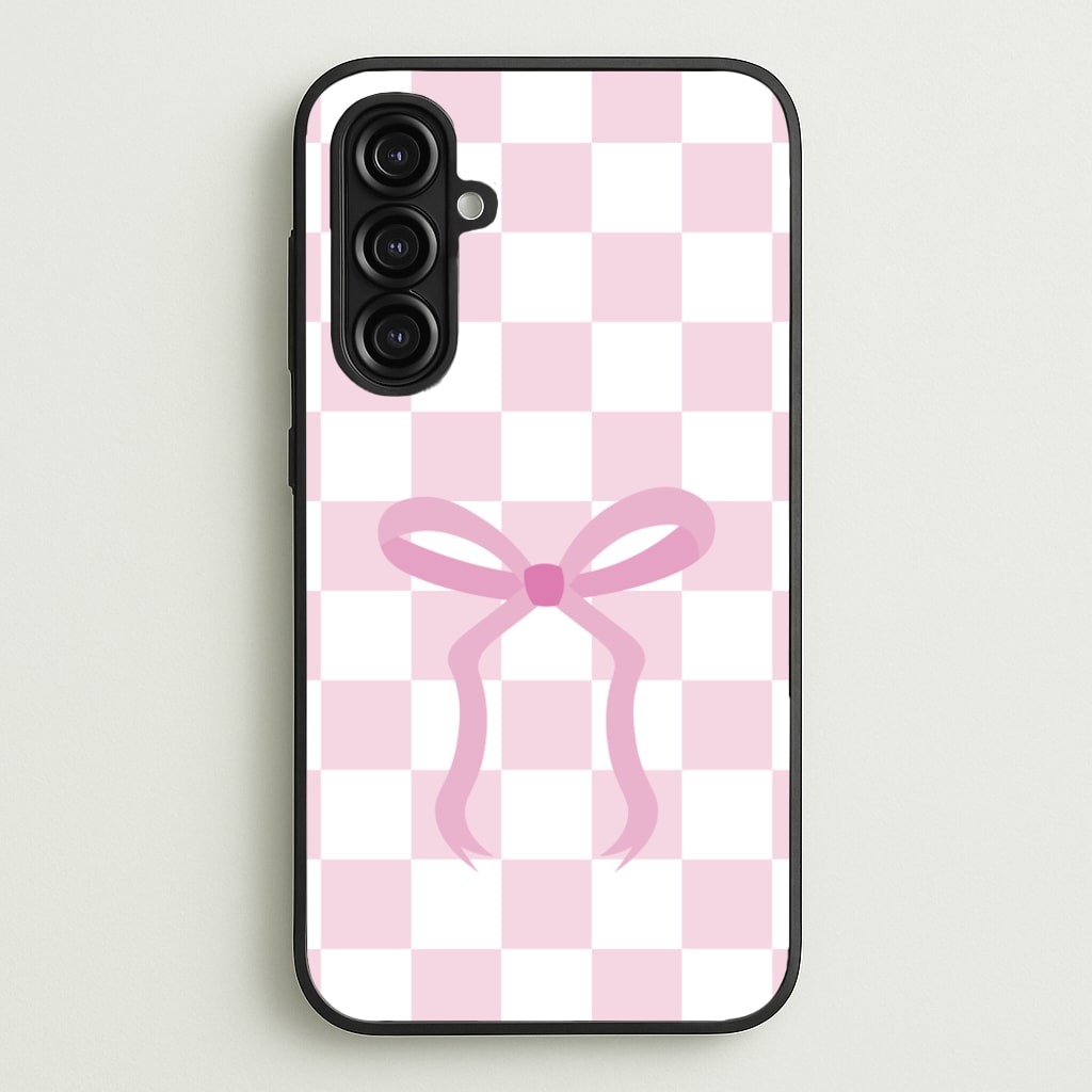 Checkered Coquette Bow Pink  - Clean Girl Aesthetic Phone Case for Galaxy A16