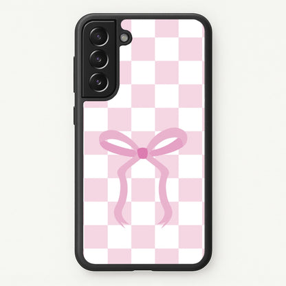 Checkered Coquette Bow Pink  - Clean Girl Aesthetic Phone Case for Galaxy S21