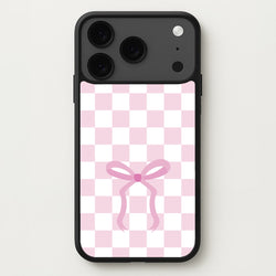 Checkered Coquette Bow Pink Phone Case for iPhone 17 Pro