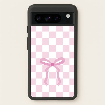 Checkered Coquette Bow Pink  - Clean Girl Aesthetic Phone Case for Google Pixel 8 Pro