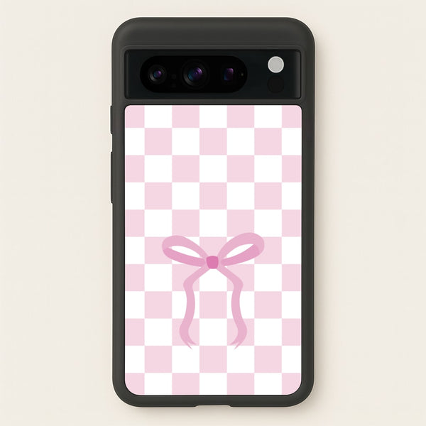 Checkered Coquette Bow Pink  - Clean Girl Aesthetic Phone Case for Google Pixel 8 Pro