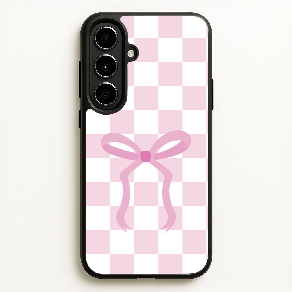 Checkered Coquette Bow Pink  - Clean Girl Aesthetic Phone Case for Galaxy A56