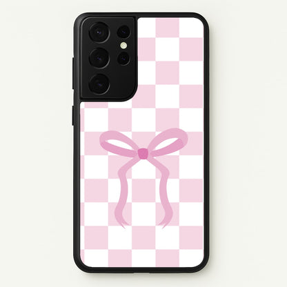 Checkered Coquette Bow Pink  - Clean Girl Aesthetic Phone Case for Galaxy S21 Ultra