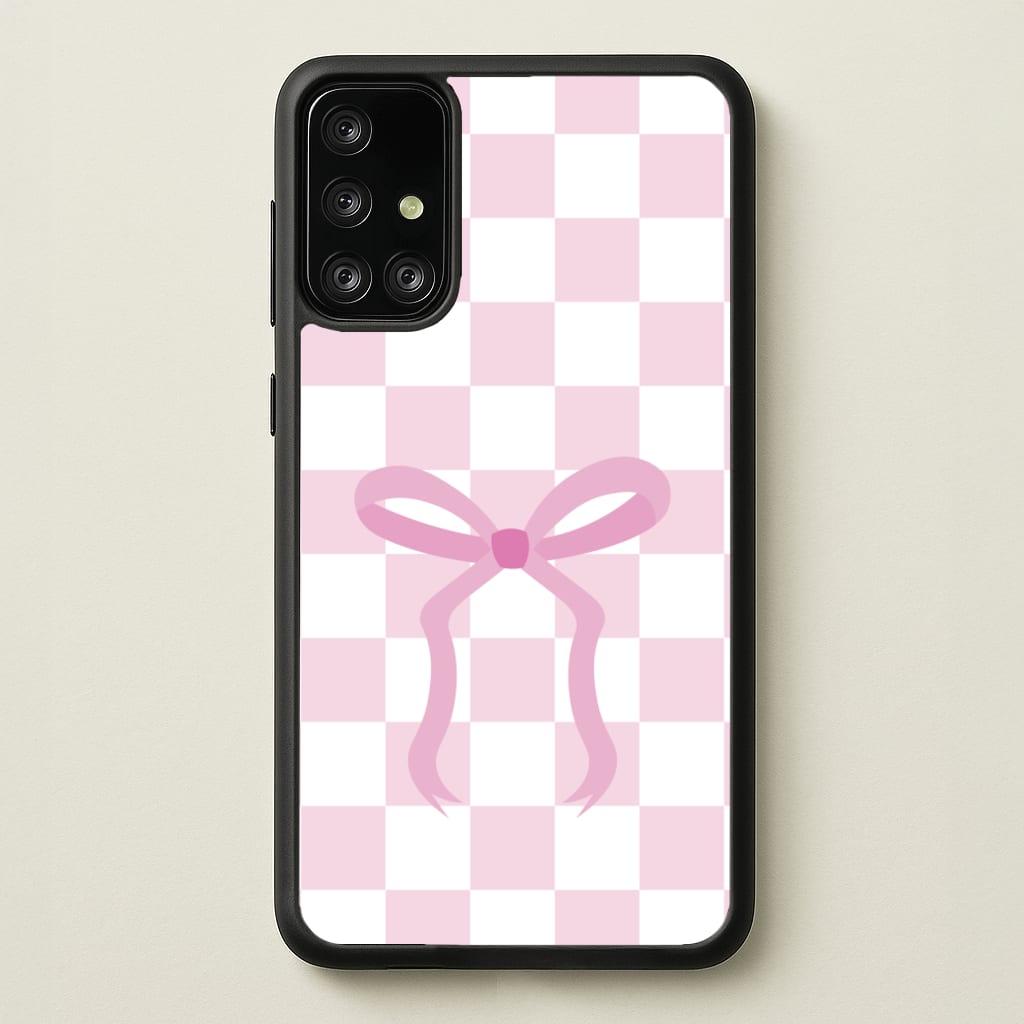 Checkered Coquette Bow Pink  - Clean Girl Aesthetic Phone Case for Galaxy A71