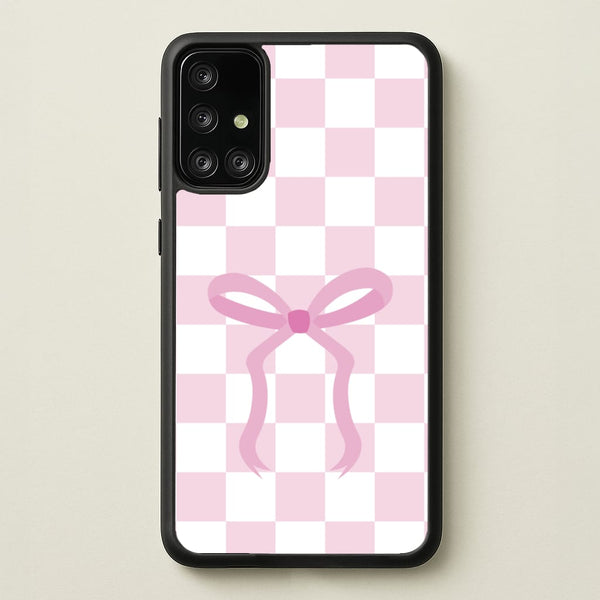 Checkered Coquette Bow Pink  - Clean Girl Aesthetic Phone Case for Galaxy A71