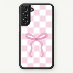 Checkered Coquette Bow Pink  - Clean Girl Aesthetic Phone Case for Galaxy S22