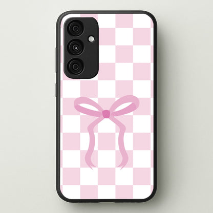 Checkered Coquette Bow Pink  - Clean Girl Aesthetic Phone Case for Galaxy A35