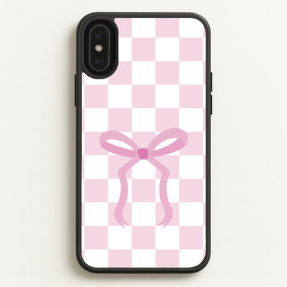 Checkered Coquette Bow Pink  - Clean Girl Aesthetic Phone Case for iPhone XS Max