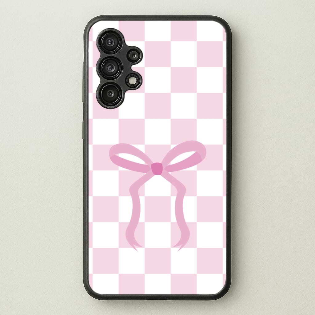Checkered Coquette Bow Pink  - Clean Girl Aesthetic Phone Case for Galaxy A13