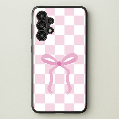 Checkered Coquette Bow Pink  - Clean Girl Aesthetic Phone Case for Galaxy A13
