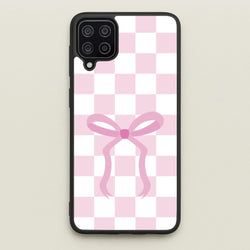 Checkered Coquette Bow Pink  - Clean Girl Aesthetic Phone Case for Galaxy A12
