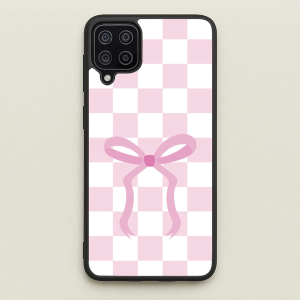 Checkered Coquette Bow Pink  - Clean Girl Aesthetic Phone Case for Galaxy A12