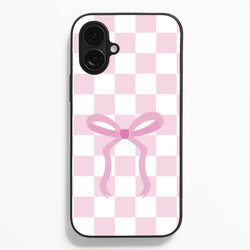 Checkered Coquette Bow Pink  - Clean Girl Aesthetic Phone Case for iPhone 16 Plus